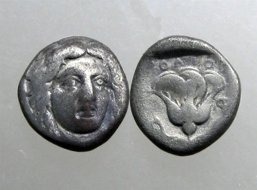 RHODOS CARIA SILVER DRACHM_____Helios & Rose_____HOME OF THE COLOSSUS OF RHODES