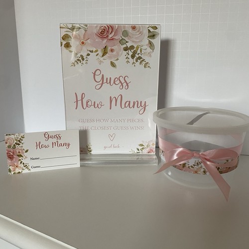 Baby Shower Guess How Many? Game Wedding Girls Floral 33 Guessing Cards Pink