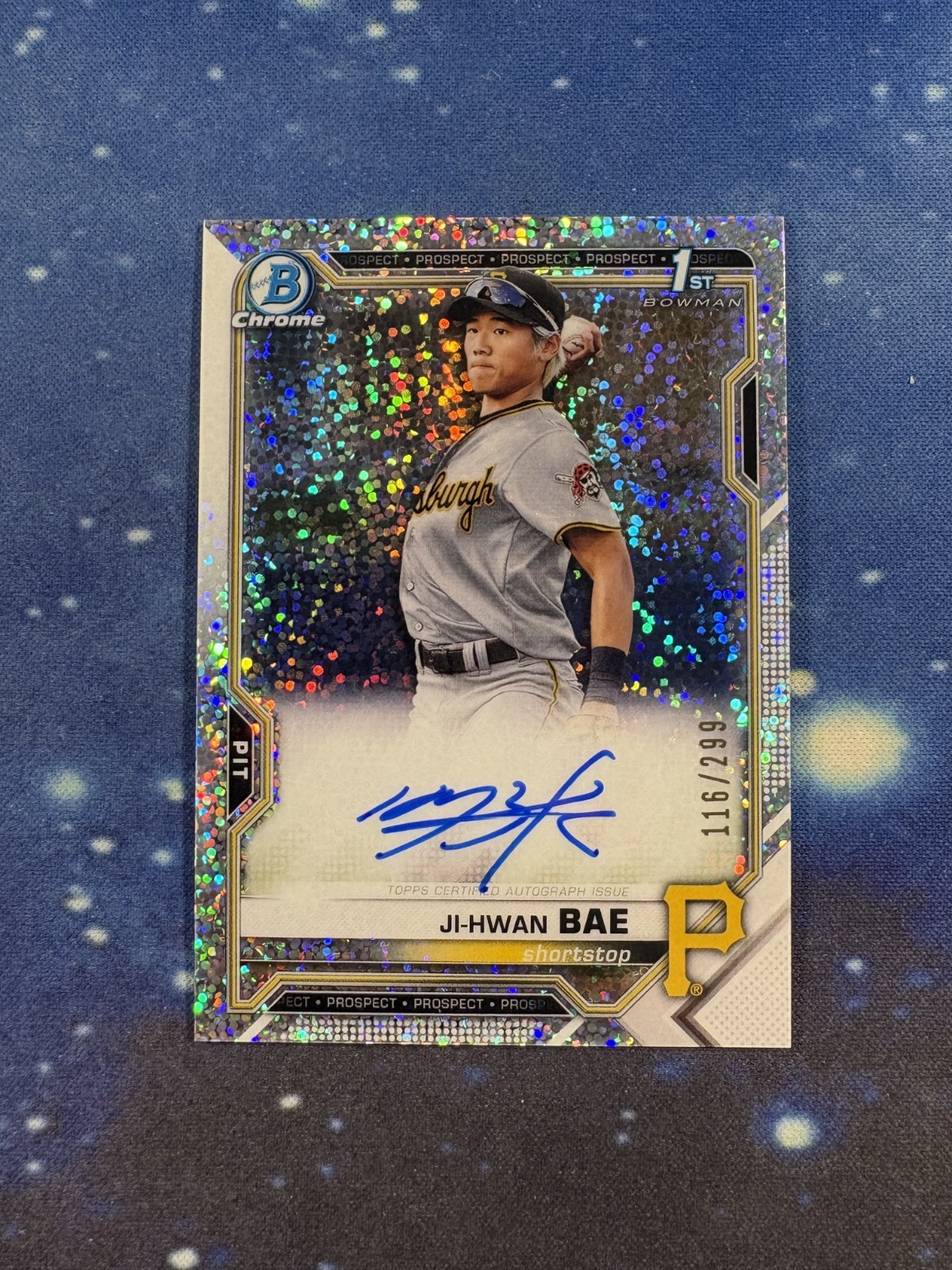 Ji-Hwan Bae 2021 Bowman Chrome #CPA-JB 1st Speckle Refractor Auto /299 Pirates