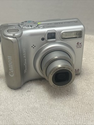 Canon PowerShot A530 5MP Digital Camera Silver Strap Clean Tested & Working