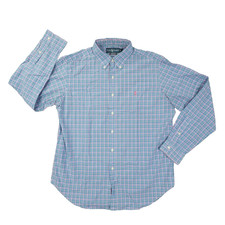 Ralph Lauren Classic Fit Button Up Shirt Men's Large Blue Plaid Long Sleeve