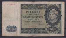 Poland 500 Zlotych 1940  VG++&214