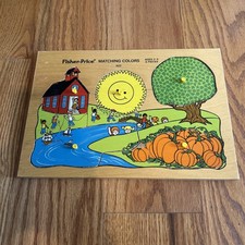 Vintage Fisher Price Wooden Puzzle 522 Matching Colors 8" x 12"