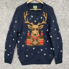 Ugly Christmas Party Beer Reindeer Holiday Sweater Mens L Cozy Novelty Whimsical
