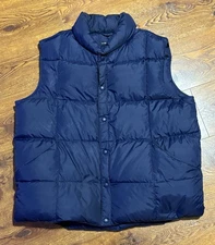 Lands End Mens Down Puffer Vest Button Snap Closure Size XL 46-48 Navy Blue