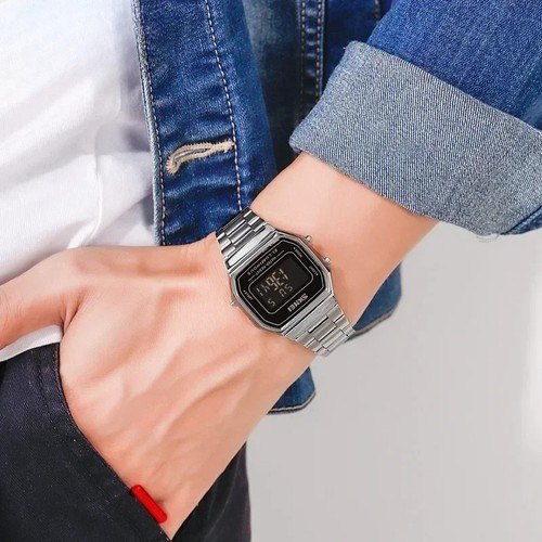 Hombre Relojes de Pulsera Acero Inoxidable Impermeable Reloj Hombre Reloj Hombre Retro Digital - Imagen 2 de 15
