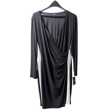 Chaps New Black White Wrap Ruched Sheath Dress Women 18W Colorblock Workwear