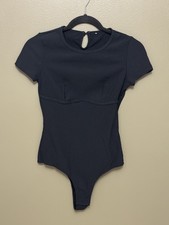 short sleeve ribbed knit Bodysuit Black Round Neck Size Medium