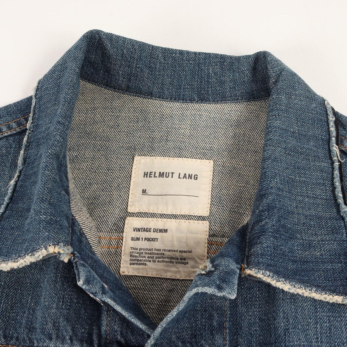 Vintage HELMUT LANG 2003 SS Leather Sleeve Denim Jacket Men's Size