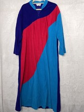 Vintage 70s Vanity Fair Velour Color Block Women XL Red Blue House Coat Robe USA
