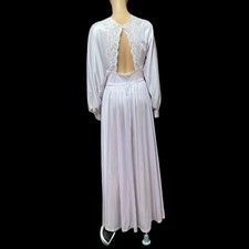 Vintage Lily of France Robe Lavender Nylon Dressing Gown Lace Sz M Lingerie FLAW