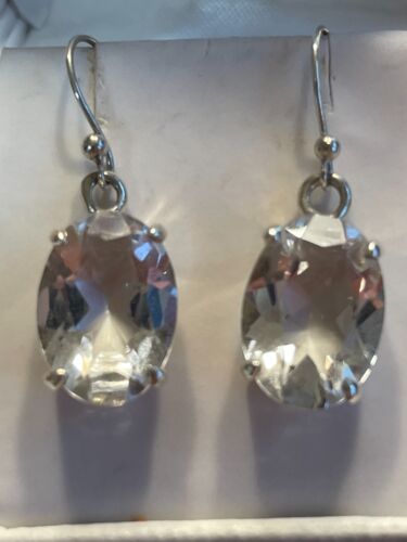 Pendientes de alambre francés de cuarzo cristal transparente facetado plata EC - Imagen 23 de 24