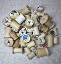 Vintage Lot of 56 Empty Wooden Thread Spools Variety Sizes and Brands #1