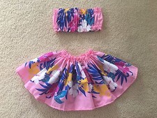 NEW PINK HAWAIIAN PAU PA'U HULA SKIRT TOP GIRL 10" SIZE SMALL LONG 1-2 YEAR