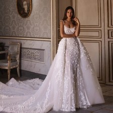 Elegant Mermaid Wedding Dress O-Neck Thin Shoulder Strap 3D Flowers Bridal Gowns