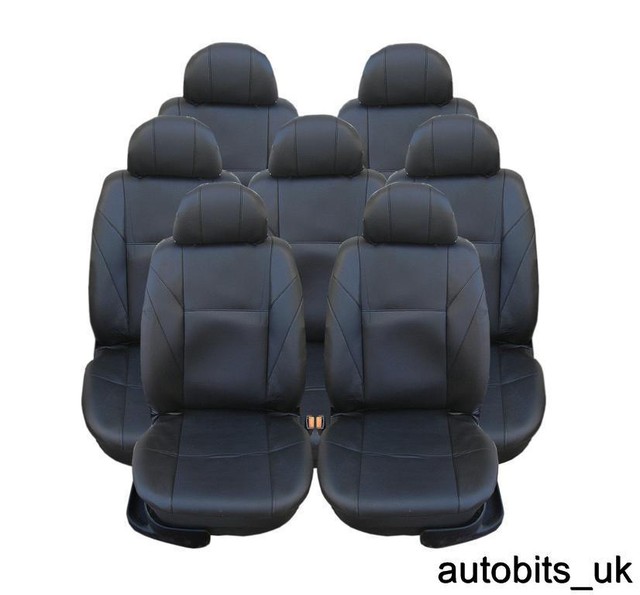 FULL SET BLACK PU LEATHER 7X SEAT COVERS FOR 7 SEATER VW SHARAN TOURAN