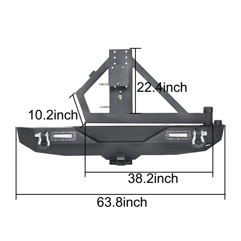 Steel Rear Bumper w/ Tire Carrier & Light & D-ring for Jeep Wrangler 07-18 JK thumbnail 10