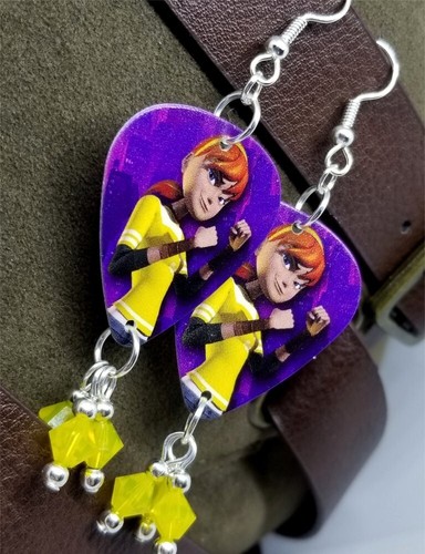 April Teenage Mutant Ninja Turtles Guitar Pick Earrings with Yellow Opal Crystal - Picture 3 of 4