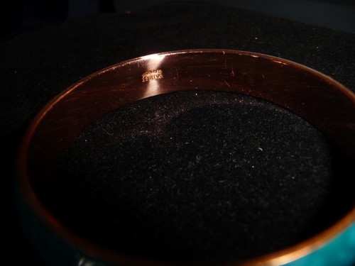 VTG RENOIR MATISSE BANGLE COPPER BLUE SPOTTED ENAMEL 1/2' W BRACELET #26/16 XX - Picture 5 of 6