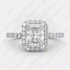 2.85 TCW Radiant Cut Moissanite Halo Engagement Ring In 14K White Gold Plated