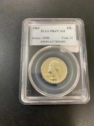 1963 PROOF WASHINGTON QUARTER PCGS PR-67 CAMEO - SILVER PROOF - CERTIFIED - 25C