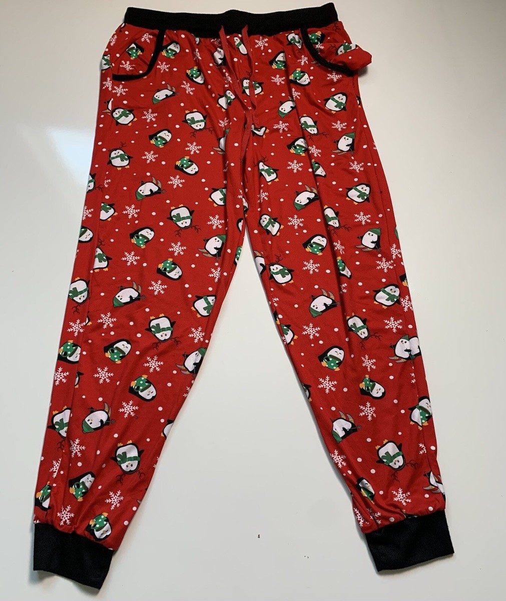Pillow Talk Women's Red Fleece Penguin Print Pajama Pants Size L | eBay