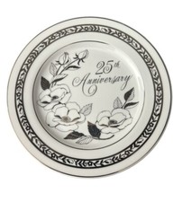 Simson-25th Anniversary floral silver trim plate, Made In Japan. Wedding