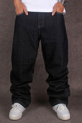 Mens Black Jeans Denim Baggy Loose 