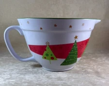 Melamine Holiday Batter Mixing Bowl w/Handle and Spout 8 c. Christmas Trees