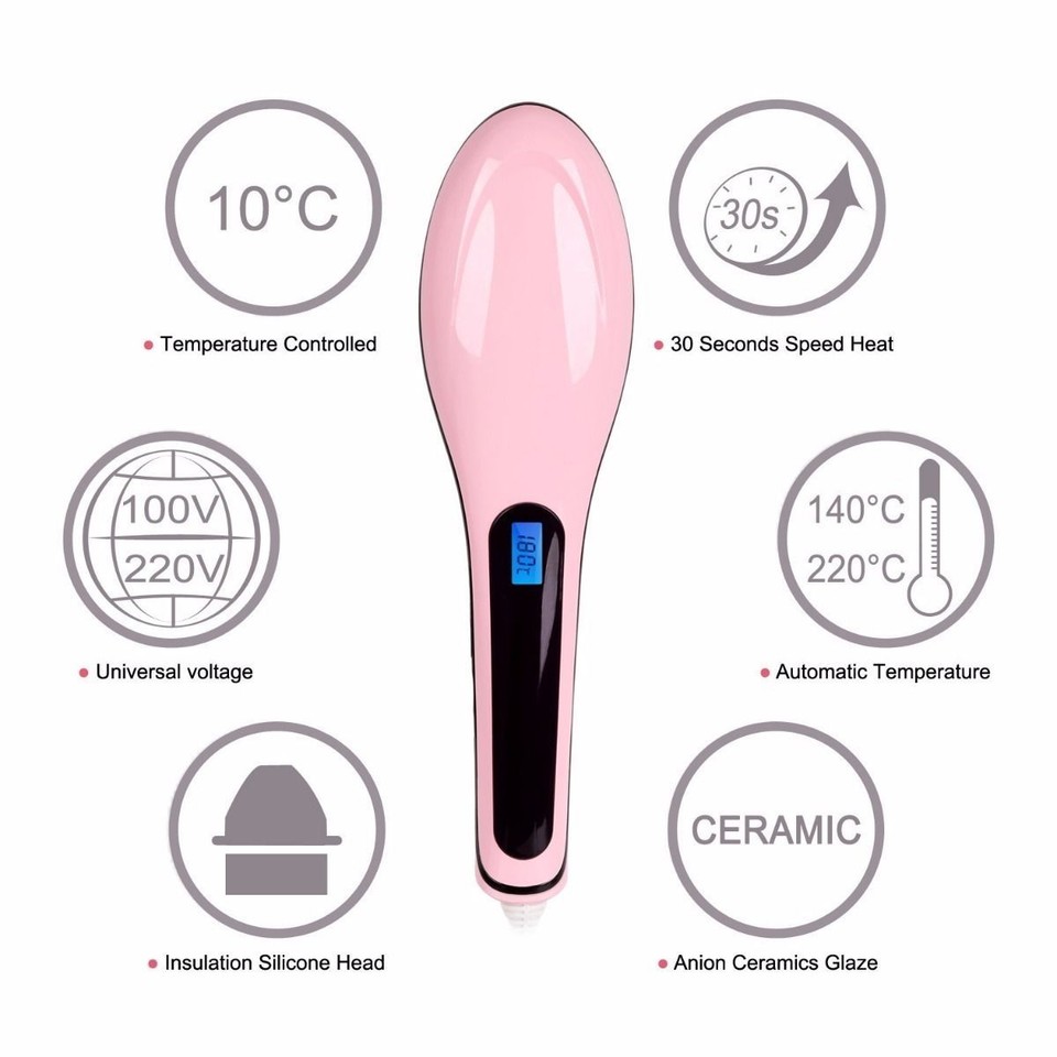 Hair Curl Straightener Auto Temperature Control Iron Brush Massager Comb main image 1