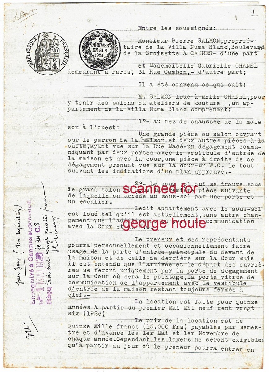 COCO CHANEL SIGNED -CONTRACT- WINSTON CHURCHILL COUTURE