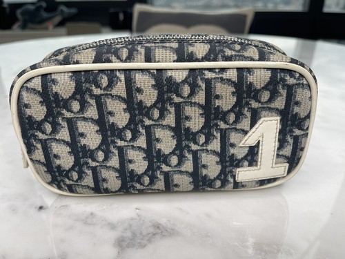 Authentic Christian Dior Oblique Trotter Dark Blue Pouch Cosmetic Bag Clutch