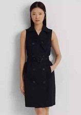 Lauren Ralph Lauren Black Label Micro-Sanded Twill Sleeveless Dress Navy Size 16