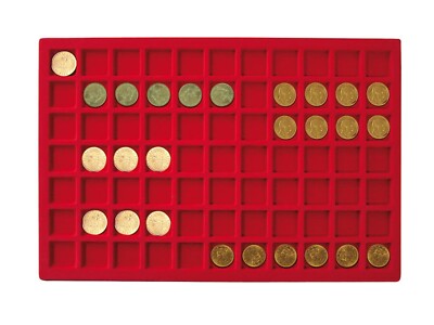 LINDNER-2329-77-Münztableaus-77x-Fächer-24-mm-Rot-Für-50-Euro-Cent-1-EURO