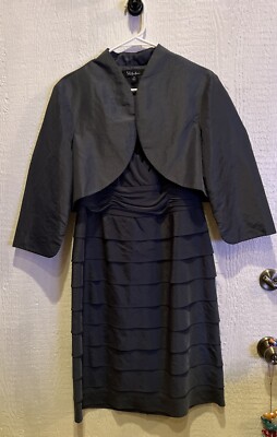 sl fashion dress and jacket Sl Fashion Embellished Scoop Neck Sleeveless Tier Chiffon Dress with Matching Embellished Lace Shoulder Jacket Eclipse / 6P