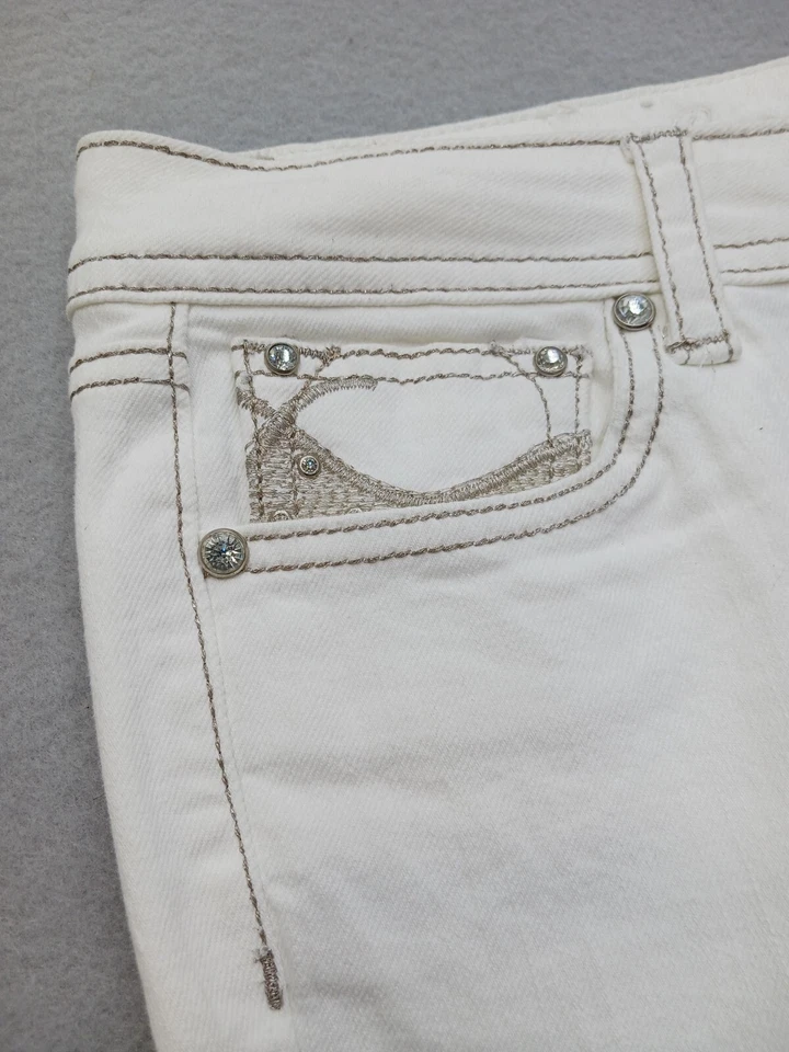 Pantalones de mujer Grace in LA talla 11/29 blancos tiro medio rectos adornados elásticos Foto 3 de 4