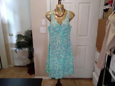 Vintage Full Slip Dress Chemise European German SZ M Green Retro Abstract