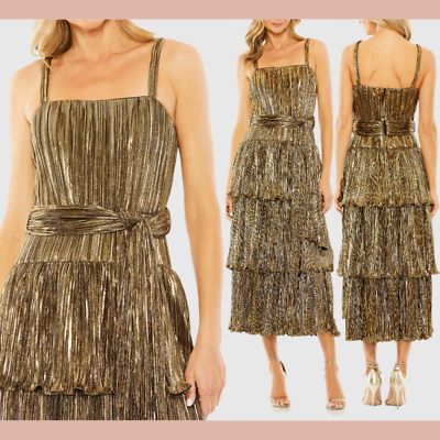 NEW IEENA MAC DUGGAL [ 4 ] 27062 Ruffle Tiered Buckle Detail Dress Gold  #J1204 | eBay