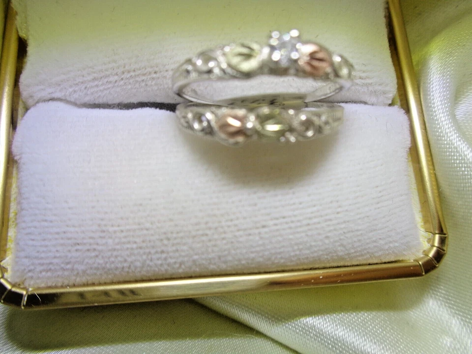 JUEGO DE BODA 6 HOJAS ANTIGUAS sobre plata/Piedra Circonita Cúbica/Laboratorio creado 6, 7, 8,9,10 Foto 4 de 4