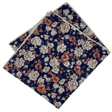 Mens Orange Floral Pocket Square Handkerchief for Men Navy