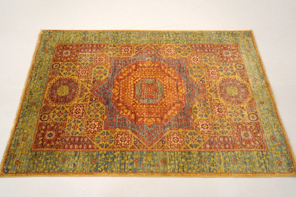 3 x 5 ft Gold Mamluk Afghan Hand Knotted Wool Medallion Area Rug - Image 4 of 4
