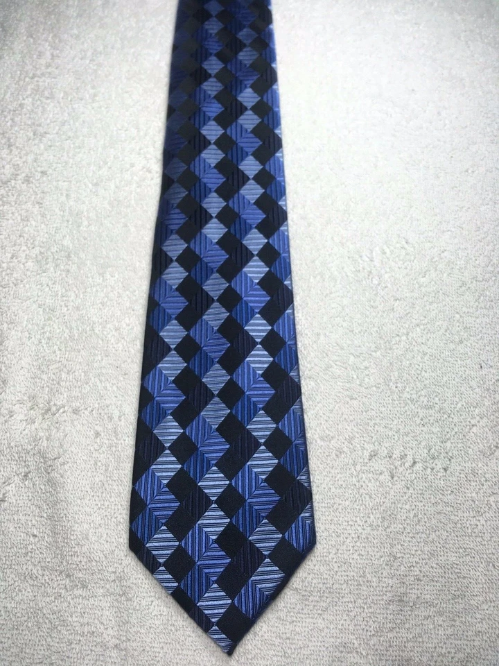 Gravata masculina CROFT AND BARROW TONS DE AZUL COM PRETO 3,5 X 60 NOVA SEM ETIQUETAS - Imagem 2 de 4