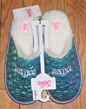 Justice Girls Slip On Scuff Slippers Size 6 Outdoor/ Indoor Metallic NWT