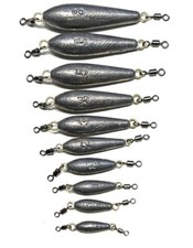 Trolling Torpedo Sinkers blanco 1/0 o 2/0 grúa giro bucle en cada extremo -10 piezas