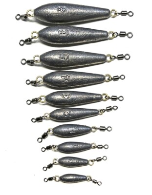 Trolling Torpedo Sinkers whit 1/0 or 2/0 Crane Swivels  loop at each end -10 pcs