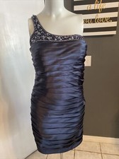 Adrianna Papell Women's Sequined Cocktail Dress Size 4 Navy One Shoulder Party