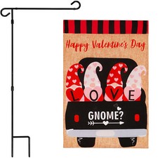 Garden Flag Stand BLK  Garden Flag Valentine's 4 Gnomes Truck 12x18IN Burlap