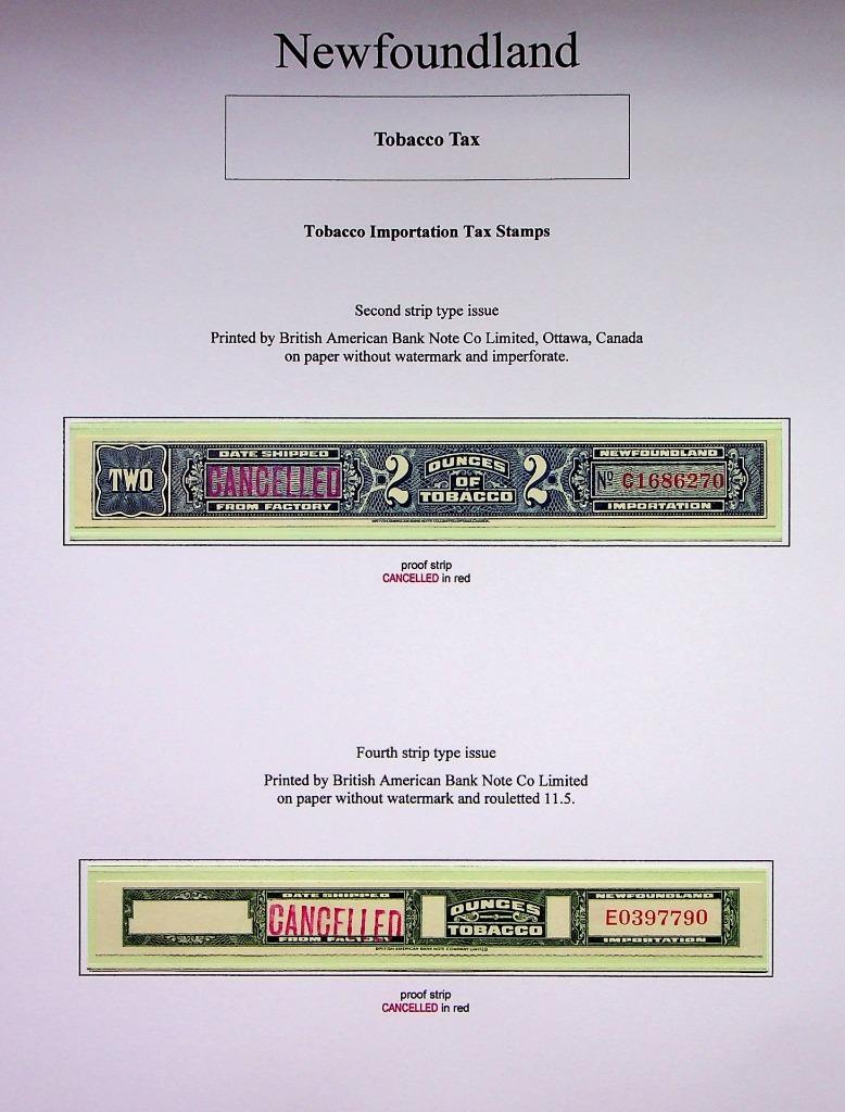 NEWFOUNDLAND Tobacco Tax Revenues ExOld Time Collection Album