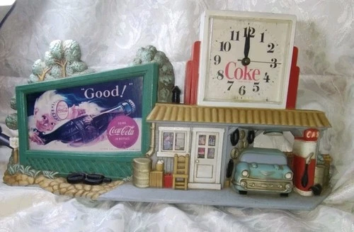 Vintage Burwood 1990 Coca-Cola  Clock Billboard Route US 66 Gas Station / Works