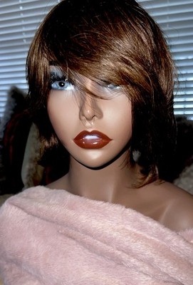 100% HUMAN HAIR STRAIGHT BOB WIG LAYERED BROWN #4/30 OPTIONAL BANGS-NEW